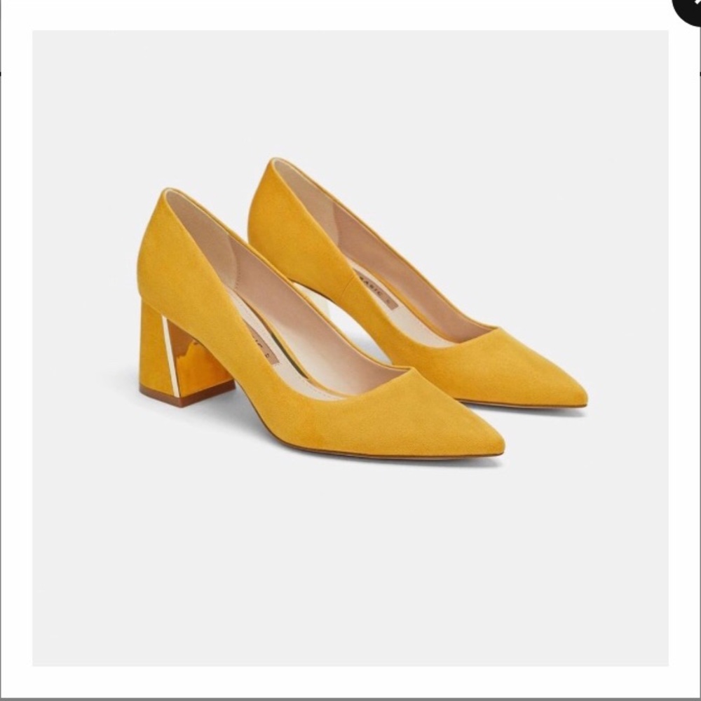 Zara Block Heels Pointed Toe Suede Pumps Size 8
